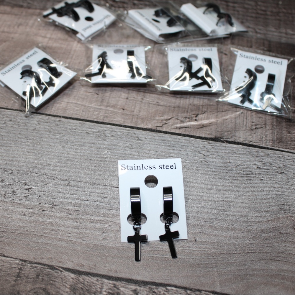 Black Stainless Steel Cross Earrings